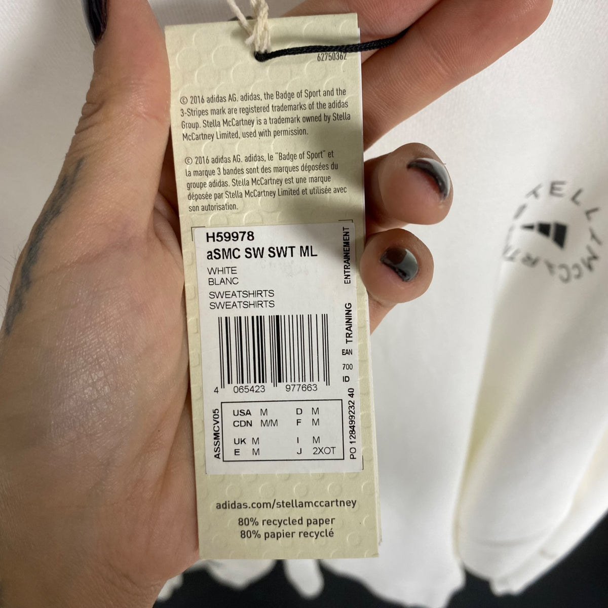 Felpa Adidas X stella Mccarteny M Bianco